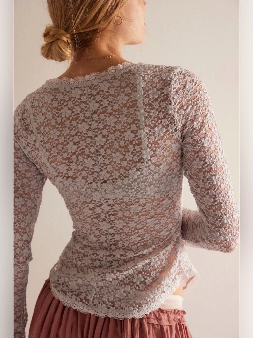 NWT Free People Lara Lace Long Sleeve Top
